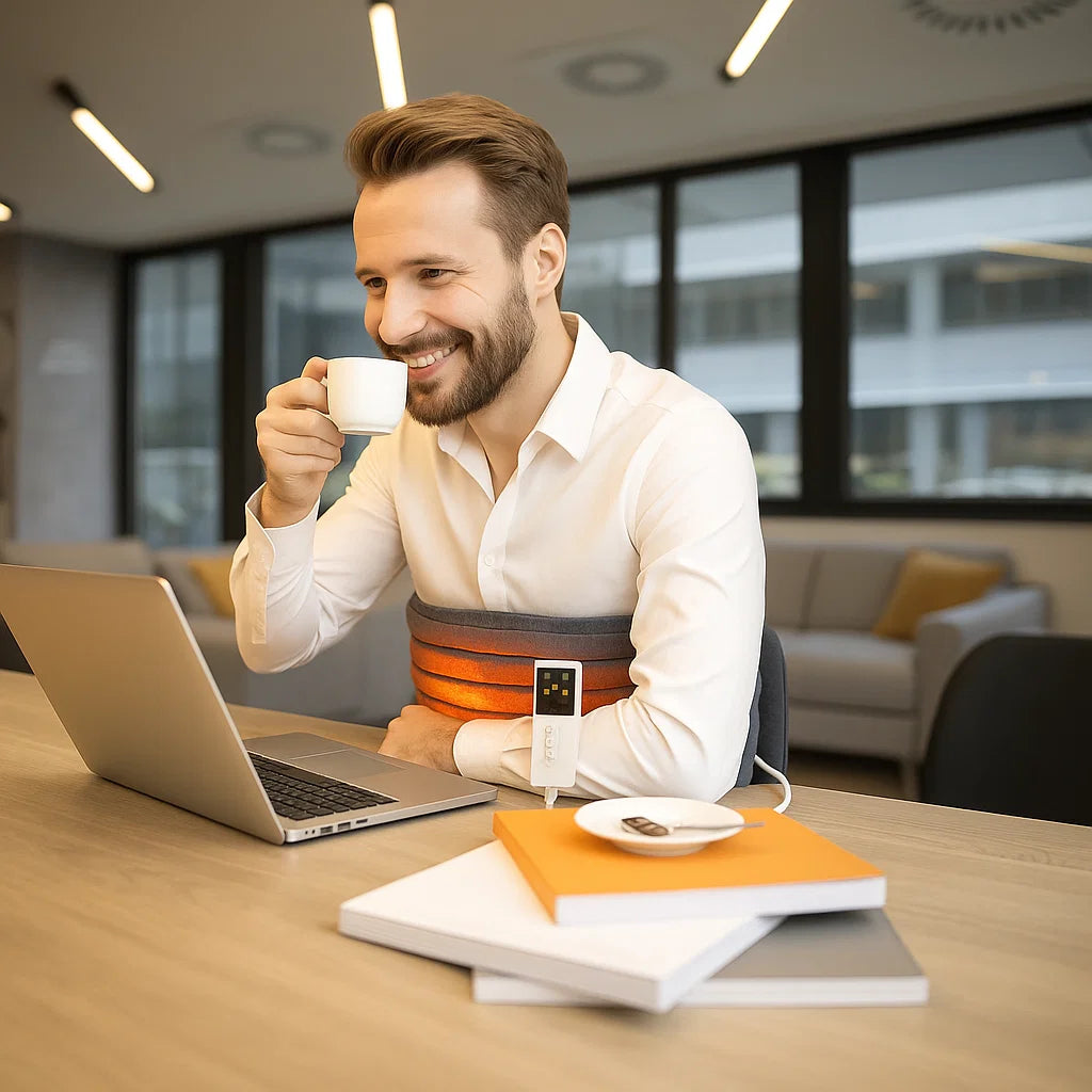Mann mit HeatBelt Pro im Büro